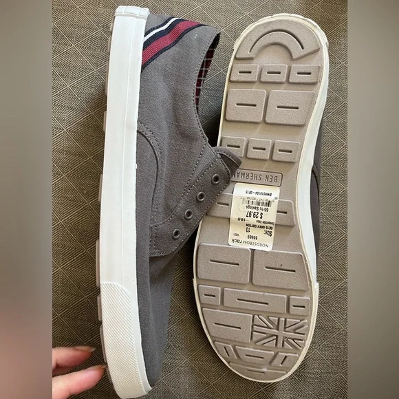 NWT The Original Ben Sherman gray canvas boat shoes, size 13 - Picture 4 of 6